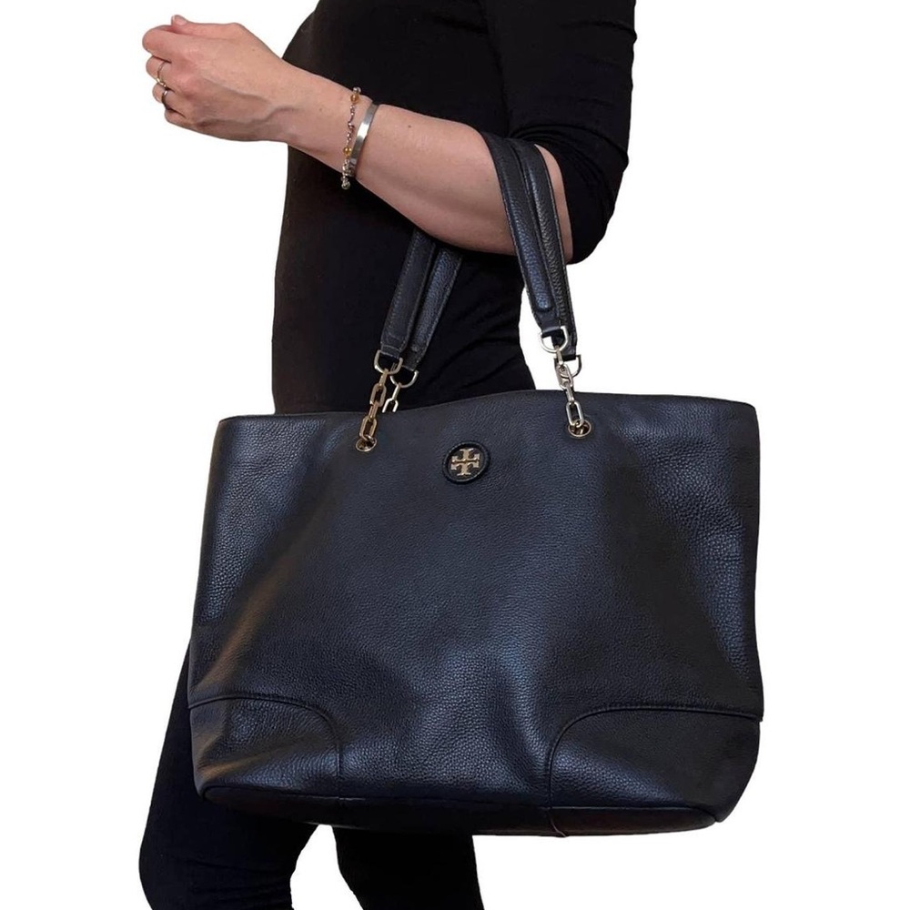 Tory Burch Whipstitch Logo Tote Black